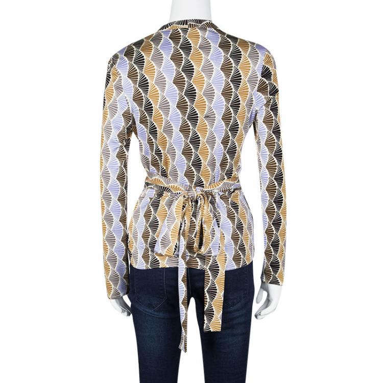 Pre Owned Issa Multicolor Printed Tie Waist Detail Long Sleeve Top L