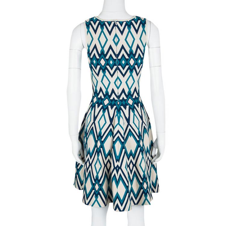 Pre Owned Issa Multicolor Knit Diamond Pattern Sleeveless Fit and Flare Dress S