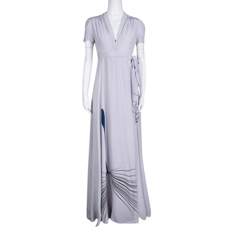 Pre Owned Issa Grey Printed Wrap Maxi Dress S