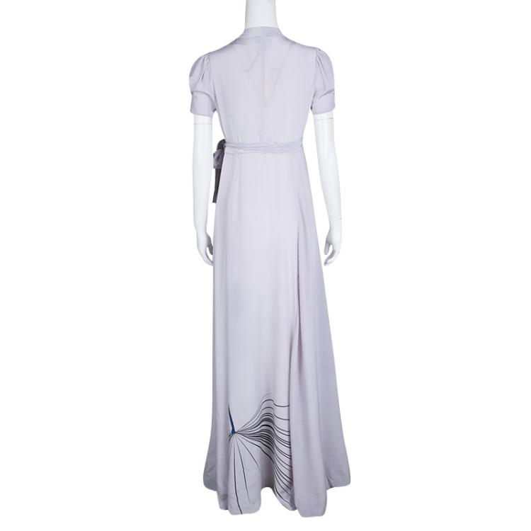 Pre Owned Issa Grey Printed Wrap Maxi Dress S