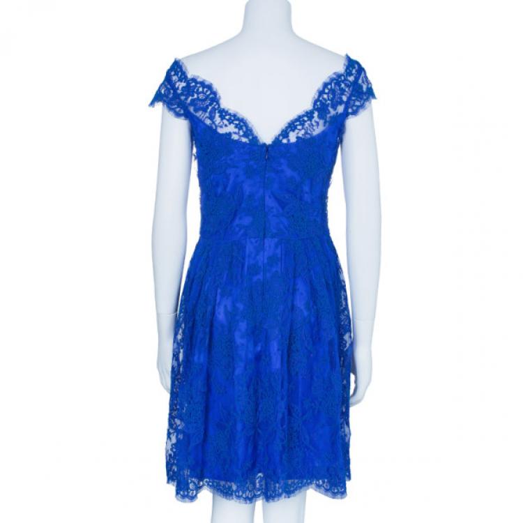Pre Owned Issa Cobalt Lace Off-Shoulder Dress M