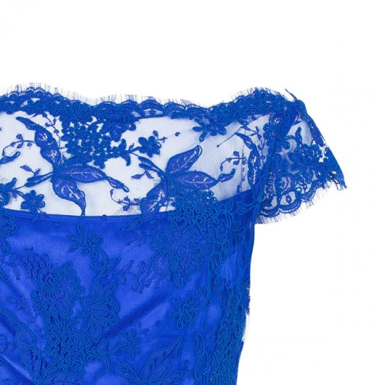 Pre Owned Issa Cobalt Lace Off-Shoulder Dress M