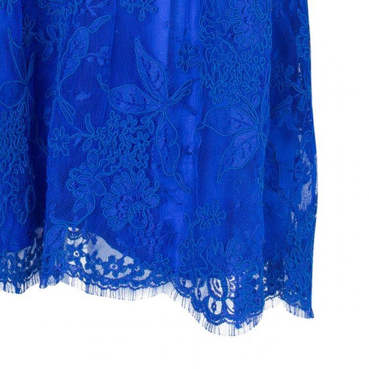 Pre Owned Issa Cobalt Lace Off-Shoulder Dress M