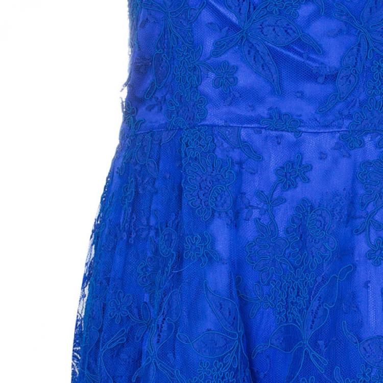 Pre Owned Issa Cobalt Lace Off-Shoulder Dress M