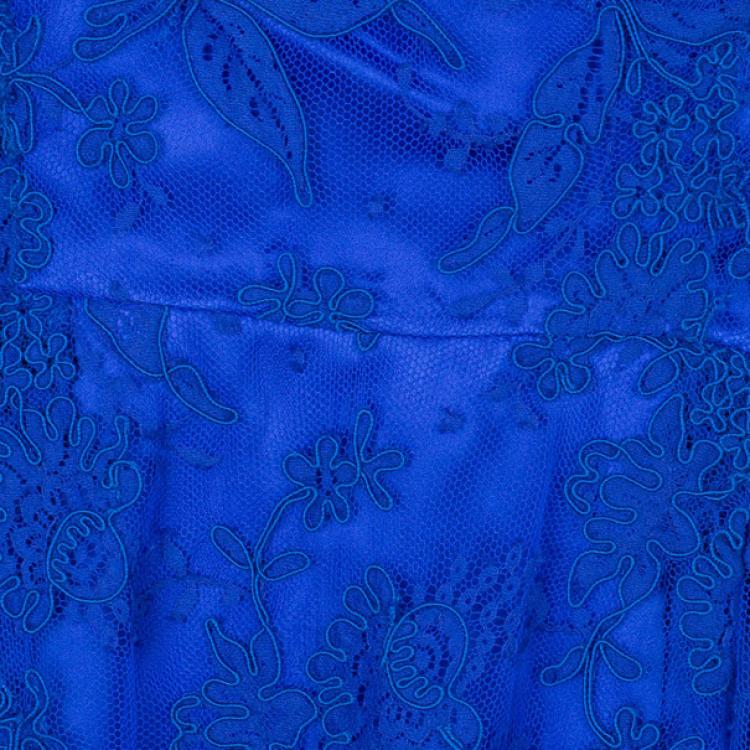 Pre Owned Issa Cobalt Lace Off-Shoulder Dress M