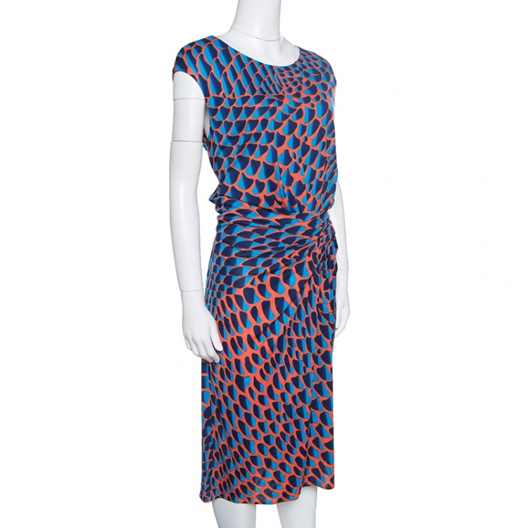 Pre Owned Issa Multicolour Printed Draped Sunset Jersey Dress L
