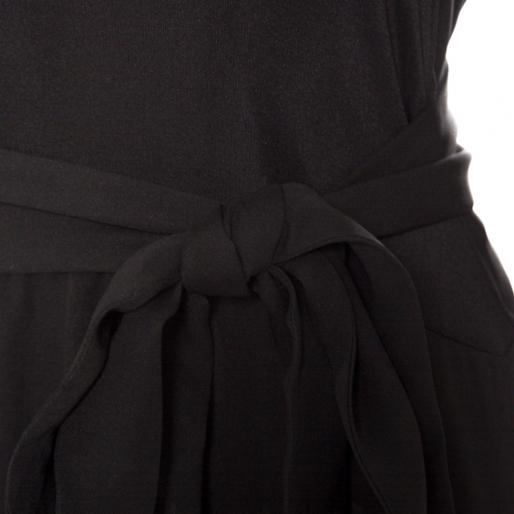 Pre Owned Issa Black Contrast Plisse Panel Detail Vanka Heavy Double Georgette Maxi Dress M