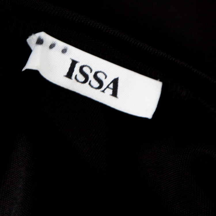Pre Owned Issa Black Contrast Plisse Panel Detail Vanka Heavy Double Georgette Maxi Dress M