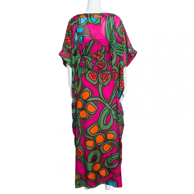 Pre Owned Issa Multicolor Printed Silk Tie Detail Kaftan S