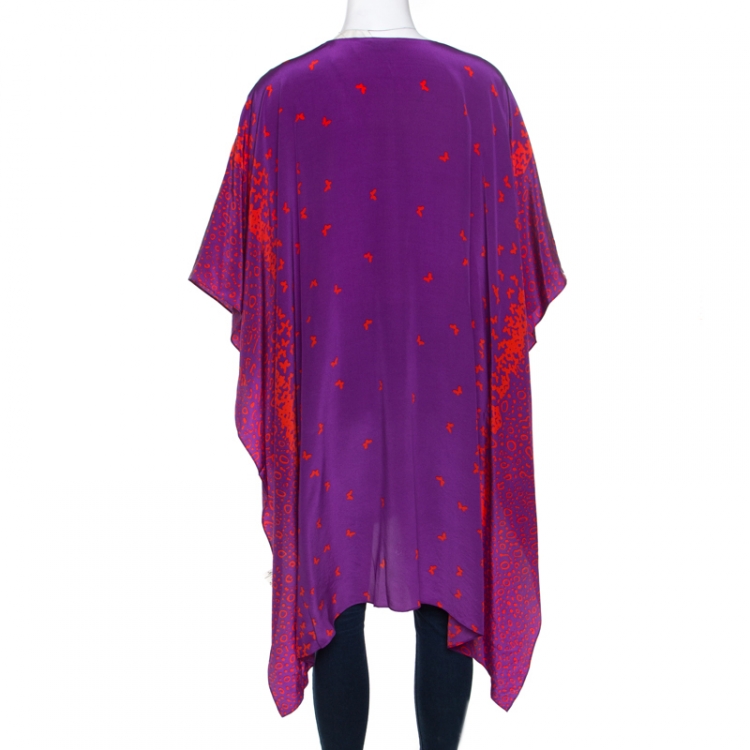 Pre Owned Issa London Purple Butterfly Printed Silk Beach Cover Up Kaftan ( One Size )