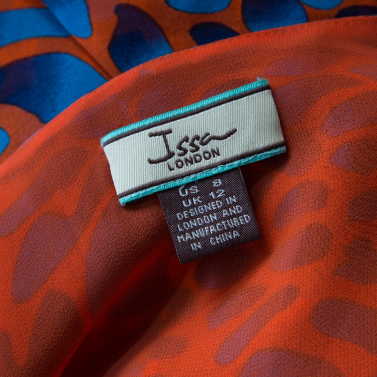 Pre Owned Issa Blue and Orange Print Silk Maxi Kaftan Dress M