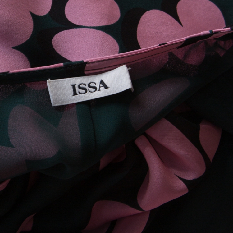 Pre Owned Issa Pink and Green Printed Silk Zip Front Kaftan Dress M