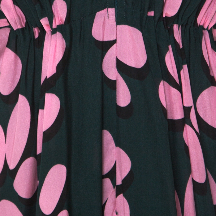 Pre Owned Issa Pink and Green Printed Silk Zip Front Kaftan Dress M