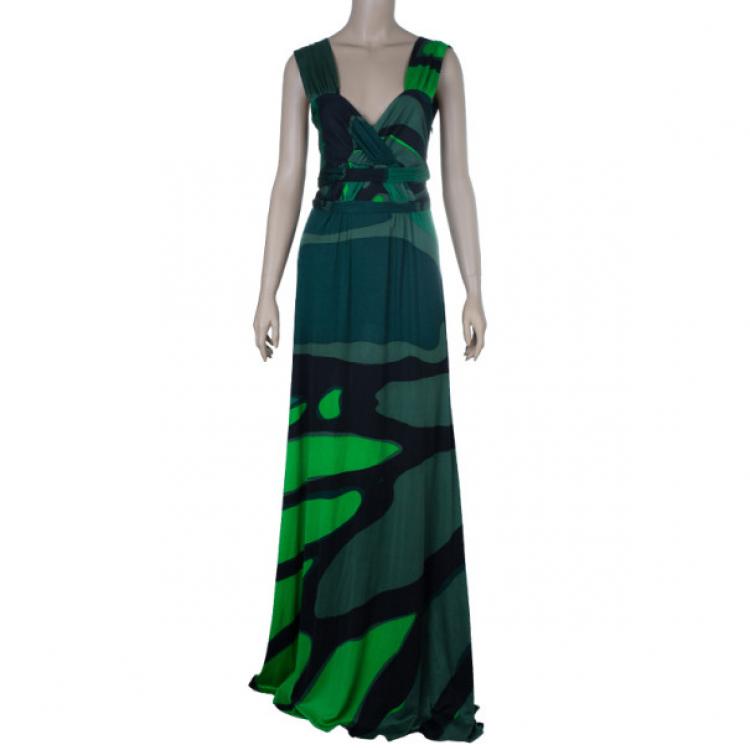 Pre Owned Issa Green Printed Satin Jersey Maxi Dress M