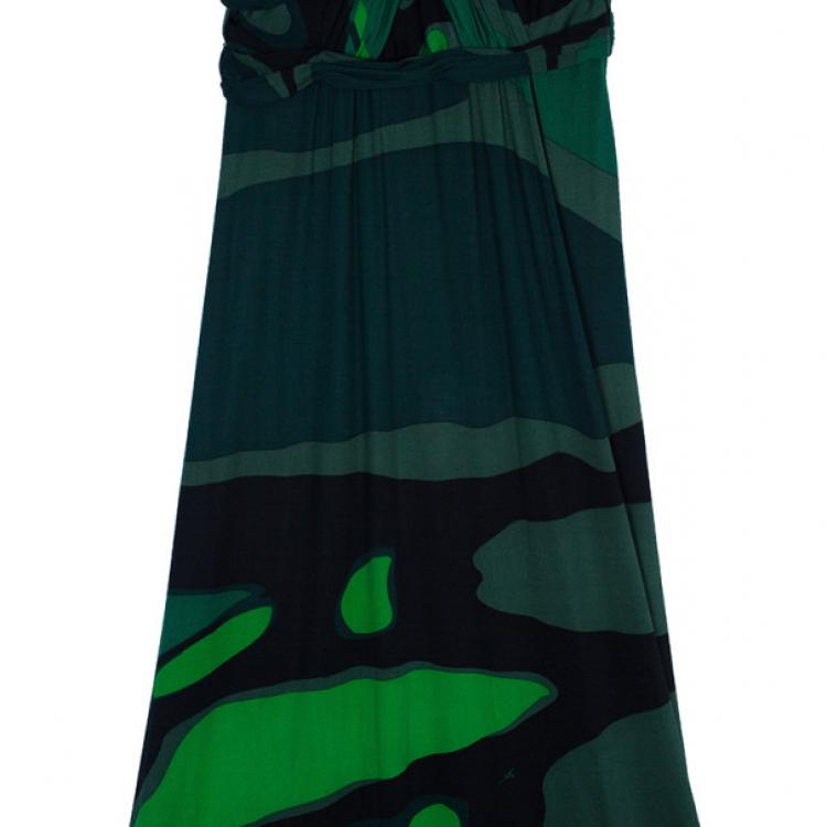 Pre Owned Issa Green Printed Satin Jersey Maxi Dress M
