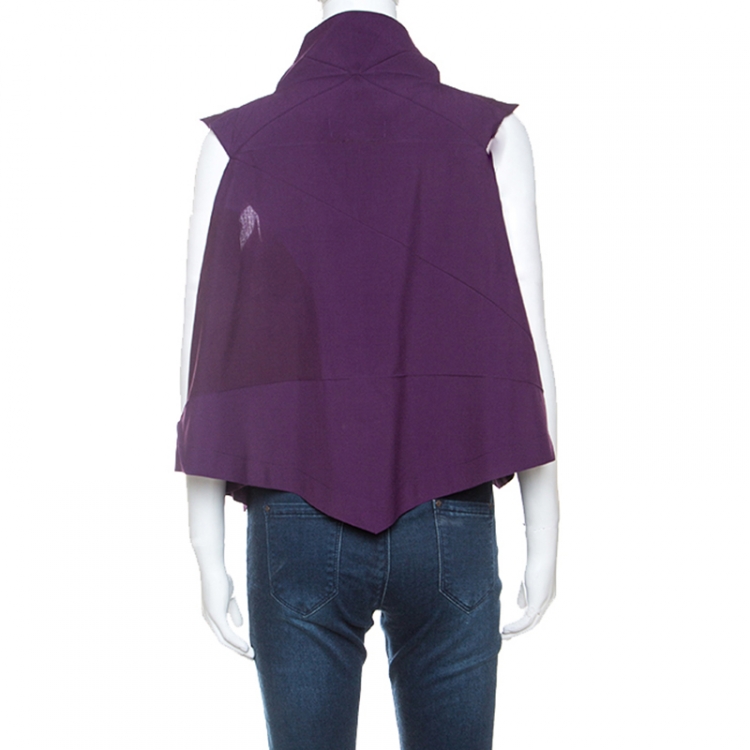 Pre Owned Issey Miyake Purple Wool Blend Geometric Patterned Buttoned Sleeveless Top XS