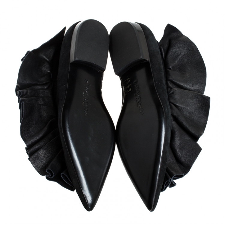 Pre Owned J.W.Anderson Black Suede Leather Frill Detail Ankle Boots Size 39