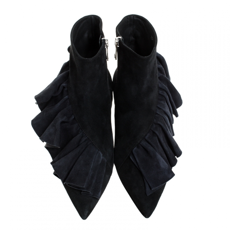 Pre Owned J.W.Anderson Black Suede Leather Frill Detail Ankle Boots Size 39