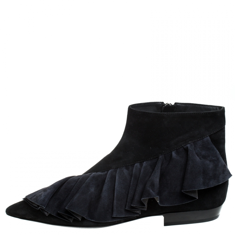 Pre Owned J.W.Anderson Black Suede Leather Frill Detail Ankle Boots Size 39
