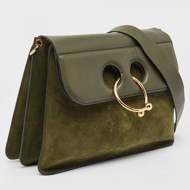 Pre Owned J.W.Anderson Dark Green Suede and Leather Large Pierce Shoulder Bag