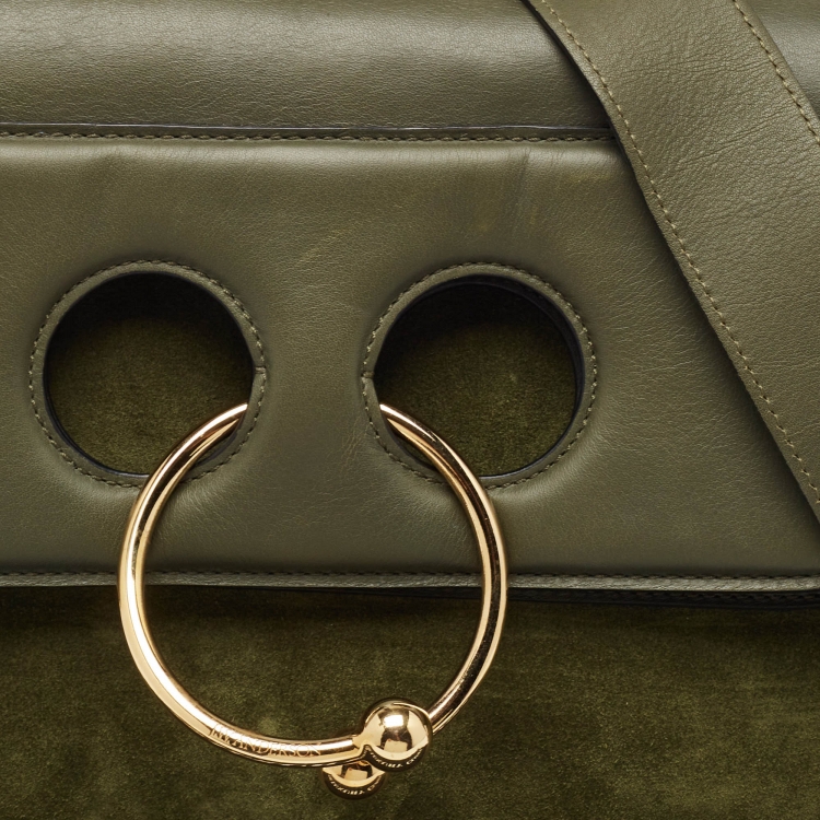 Pre Owned J.W.Anderson Dark Green Suede and Leather Large Pierce Shoulder Bag