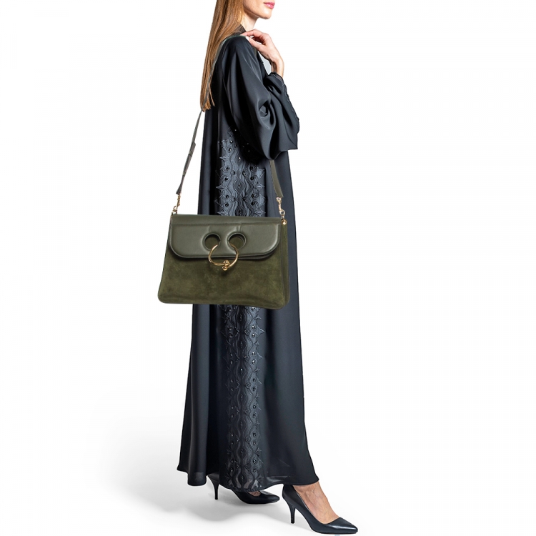 Pre Owned J.W.Anderson Dark Green Suede and Leather Large Pierce Shoulder Bag