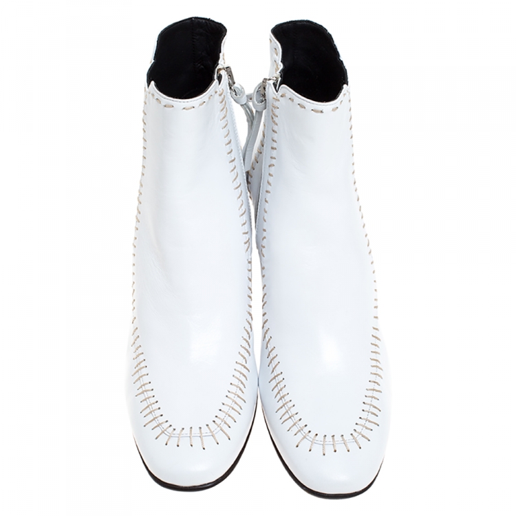 Pre Owned J.W.Anderson White Leather Stitch Detail Ankle Boots Size 41