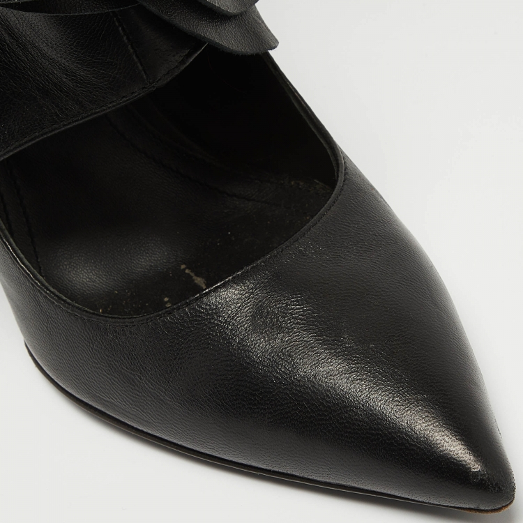 Pre Owned J.W.Anderson Black Leather Ruffle Knee Length Boots Size 38