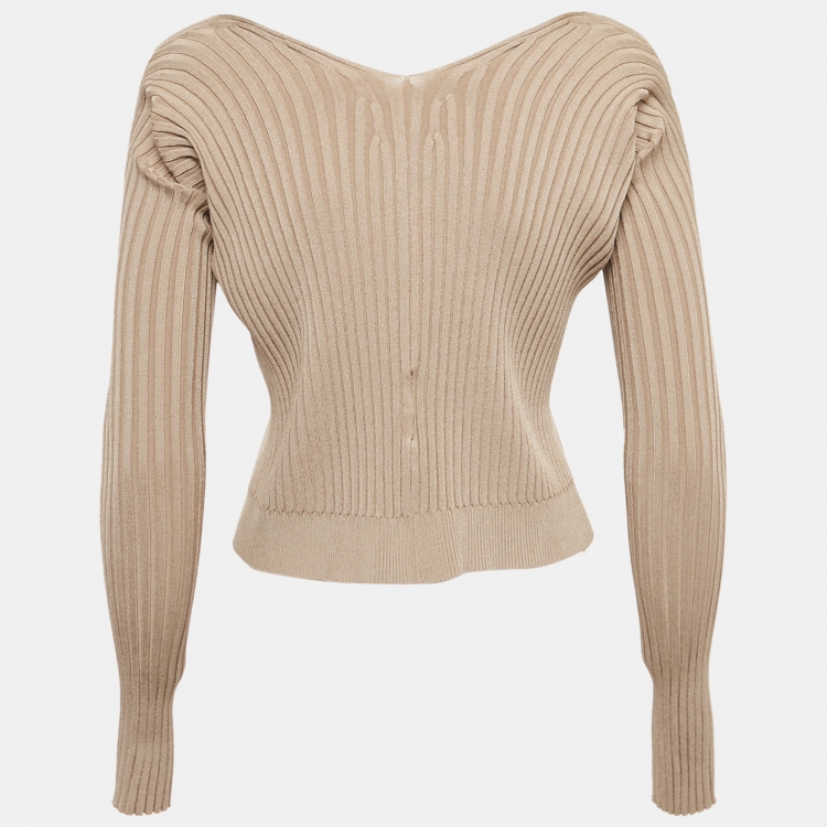 مملوكة مسبقًا Jacquemus Beige Rib Knit La Maille Pralù Le Raphia Cardigan S