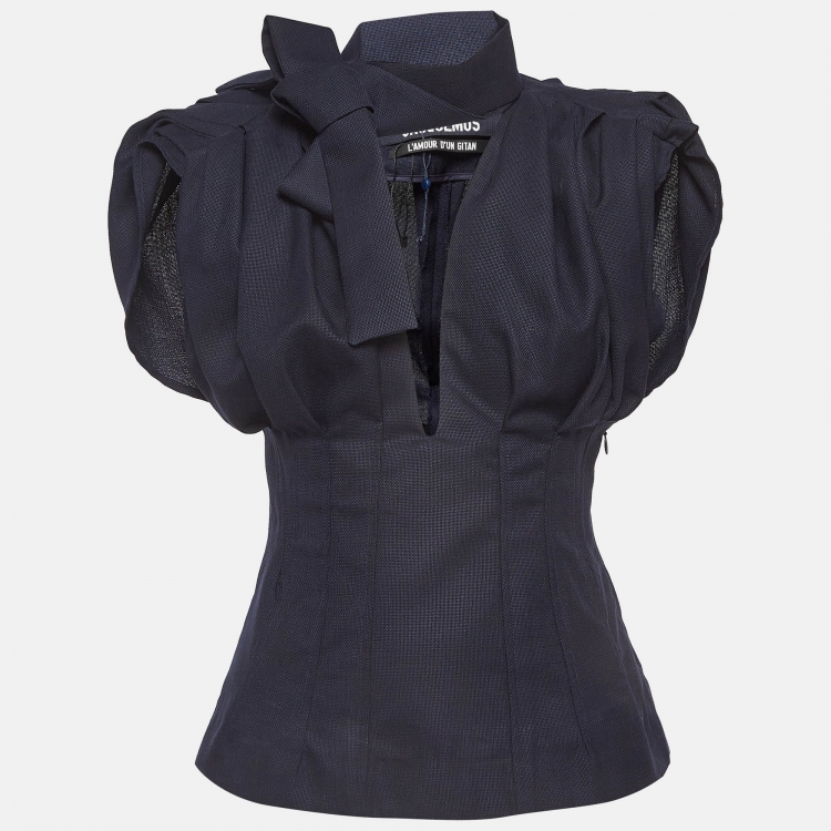 Pre Owned Jacquemus L'amour D'un Gitan Pleated Navy Blue Wool Corset Top S