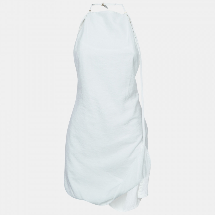 Pre Owned Jacquemus White Lannee 97 Poplin Asymmetric Mini Dress S