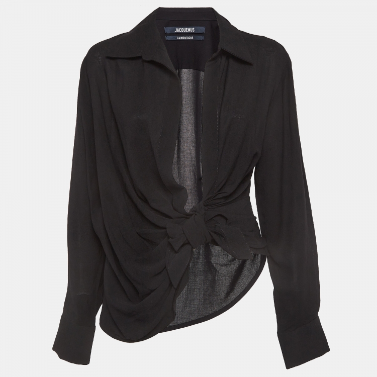 Pre Owned Jacquemus Black Wool Blend Draped Long Sleeve Shirt M