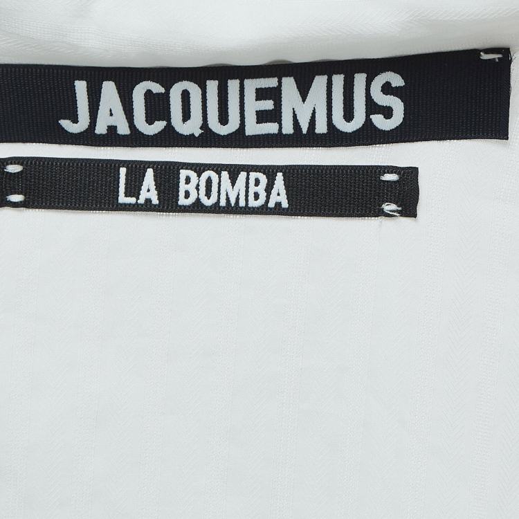 Pre Owned Jacquemus La Bomba White Cotton and Crepe Fringe Shirt Dress M