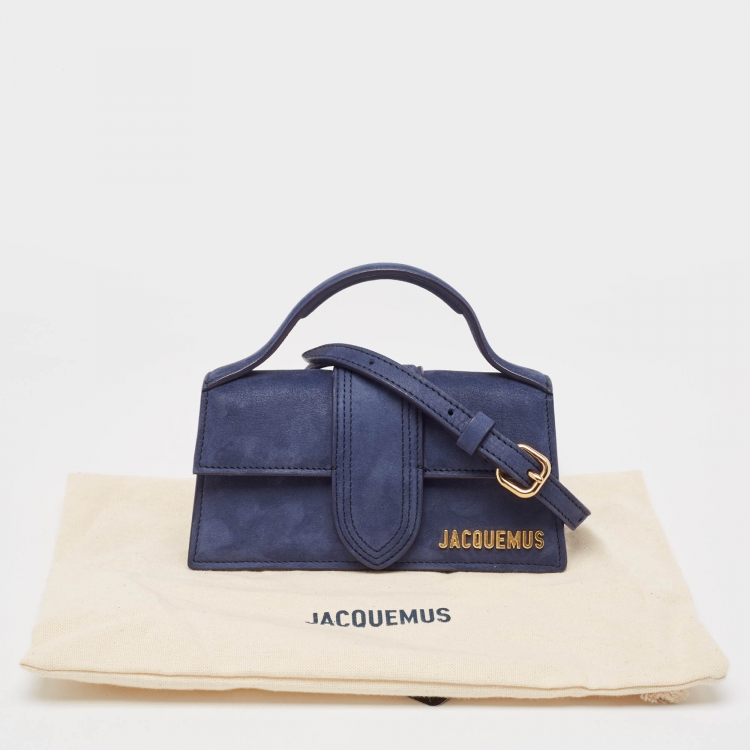 Pre Owned Jacquemus Dark Blue Suede Mini Le Bambino Top Handle Bag