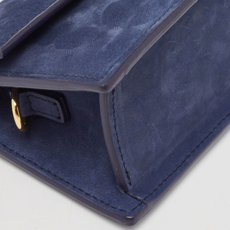 Pre Owned Jacquemus Dark Blue Suede Mini Le Bambino Top Handle Bag