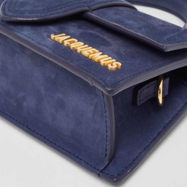 Pre Owned Jacquemus Dark Blue Suede Mini Le Bambino Top Handle Bag