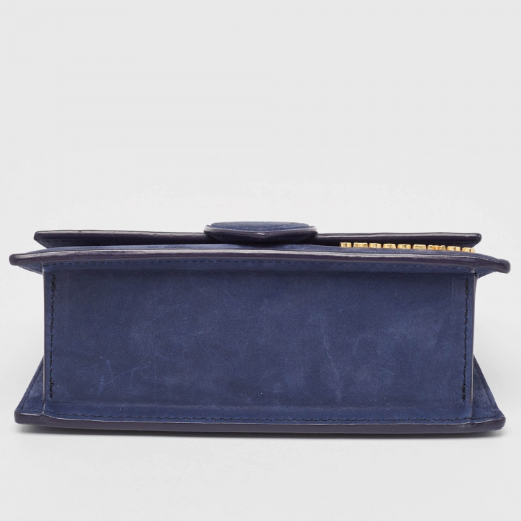 Pre Owned Jacquemus Dark Blue Suede Mini Le Bambino Top Handle Bag