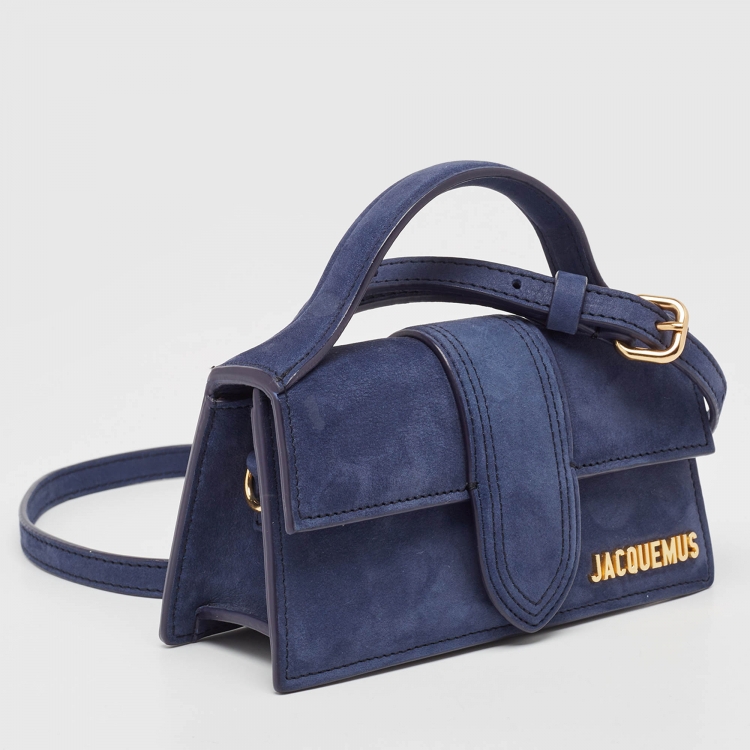 Pre Owned Jacquemus Dark Blue Suede Mini Le Bambino Top Handle Bag