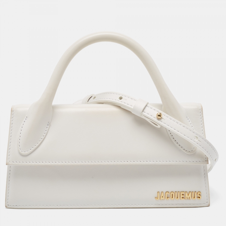 Pre Owned Jacquemus White Leather Long Le Chiquito Top Handle Bag