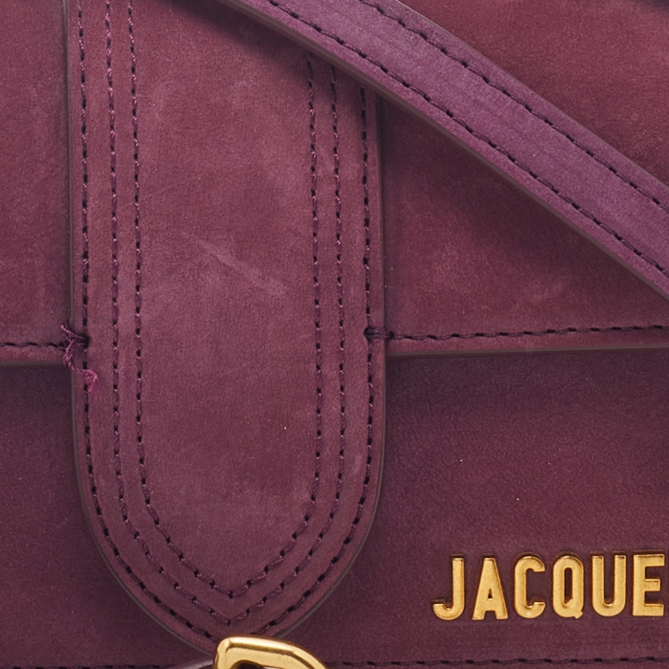 Pre Owned Jacquemus Burgundy Nubuck Leather Le Bambino Mini Top Handle Bag.