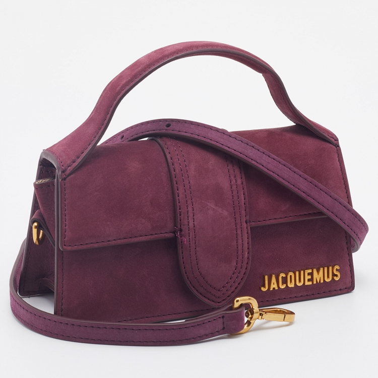 Pre Owned Jacquemus Burgundy Nubuck Leather Le Bambino Mini Top Handle Bag.