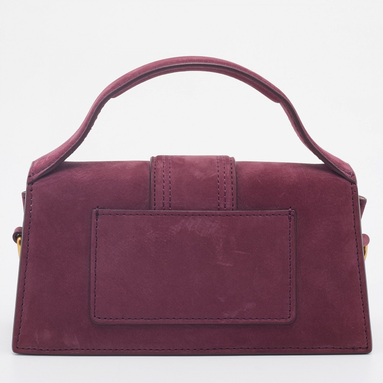 Pre Owned Jacquemus Burgundy Nubuck Leather Le Bambino Mini Top Handle Bag.