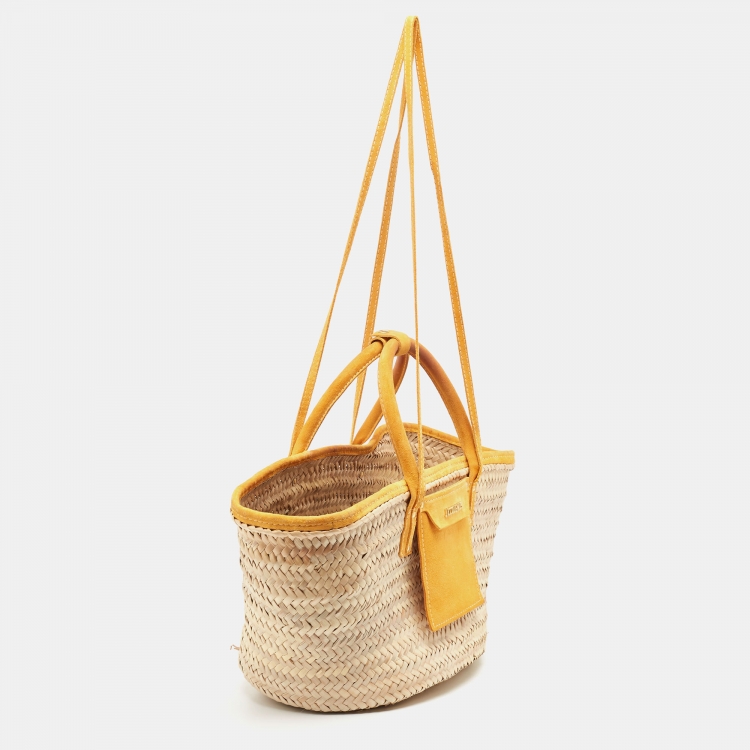 Pre Owned Jacquemus Beige/Yellow Straw and Suede Le Panier Soleil Basket Tote