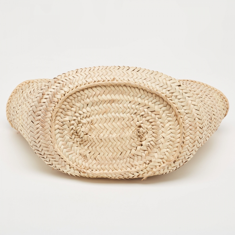 Pre Owned Jacquemus Beige/Yellow Straw and Suede Le Panier Soleil Basket Tote
