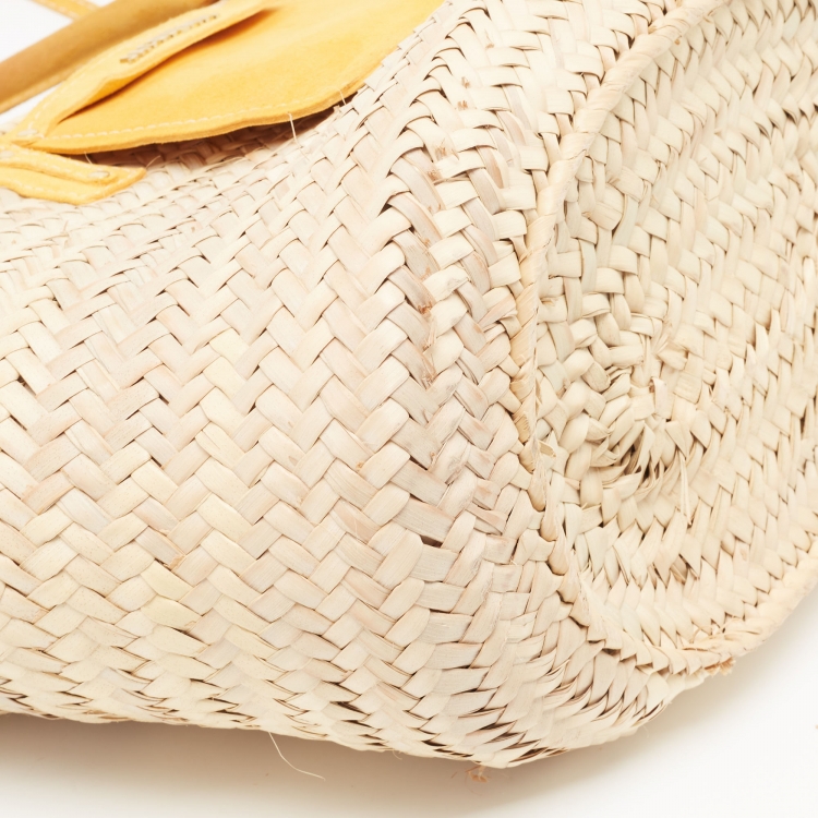 Pre Owned Jacquemus Beige/Yellow Straw and Suede Le Panier Soleil Basket Tote