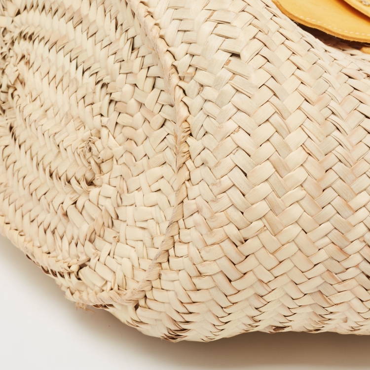 Pre Owned Jacquemus Beige/Yellow Straw and Suede Le Panier Soleil Basket Tote
