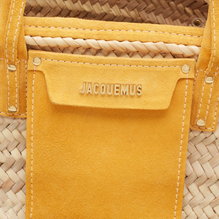 Pre Owned Jacquemus Beige/Yellow Straw and Suede Le Panier Soleil Basket Tote