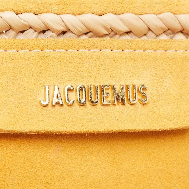 Pre Owned Jacquemus Beige/Yellow Straw and Suede Le Panier Soleil Basket Tote