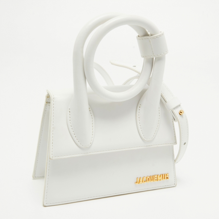 Pre Owned Jacquemus White Leather Le Chiquito Noeud Top Handle Bag