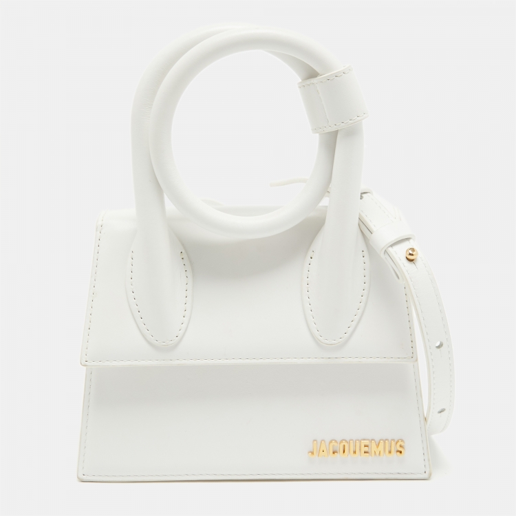 Pre Owned Jacquemus White Leather Le Chiquito Noeud Top Handle Bag